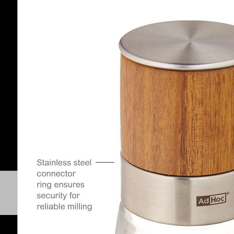 AdHoc Akasia Wood Salt or Pepper Mill - Salt & Pepper Seasoning Mill - Manual & Adjustable Grinder for Modern Kitchens - Image 4